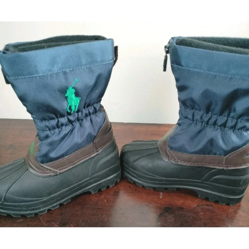 Polo Ralph Lauren Kids Snow Boots Size 9 Navy Blue Rubber Duck Boots Zip Winter